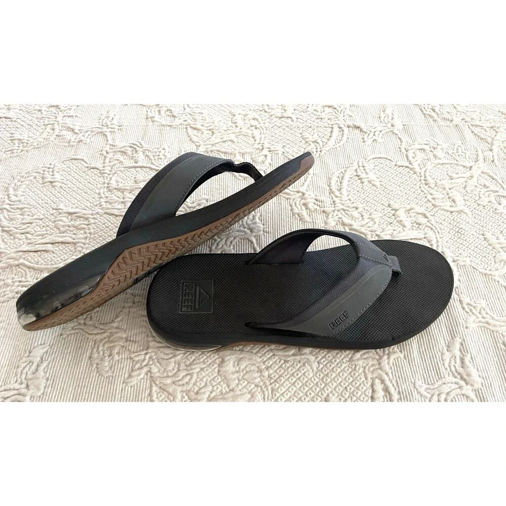 REEF Fanning Flip Flops Thong Sandals Gray Black Mens 11